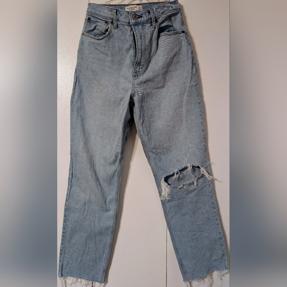 Abercrombie & Fitch Light Blue Ripped Straight Jeans